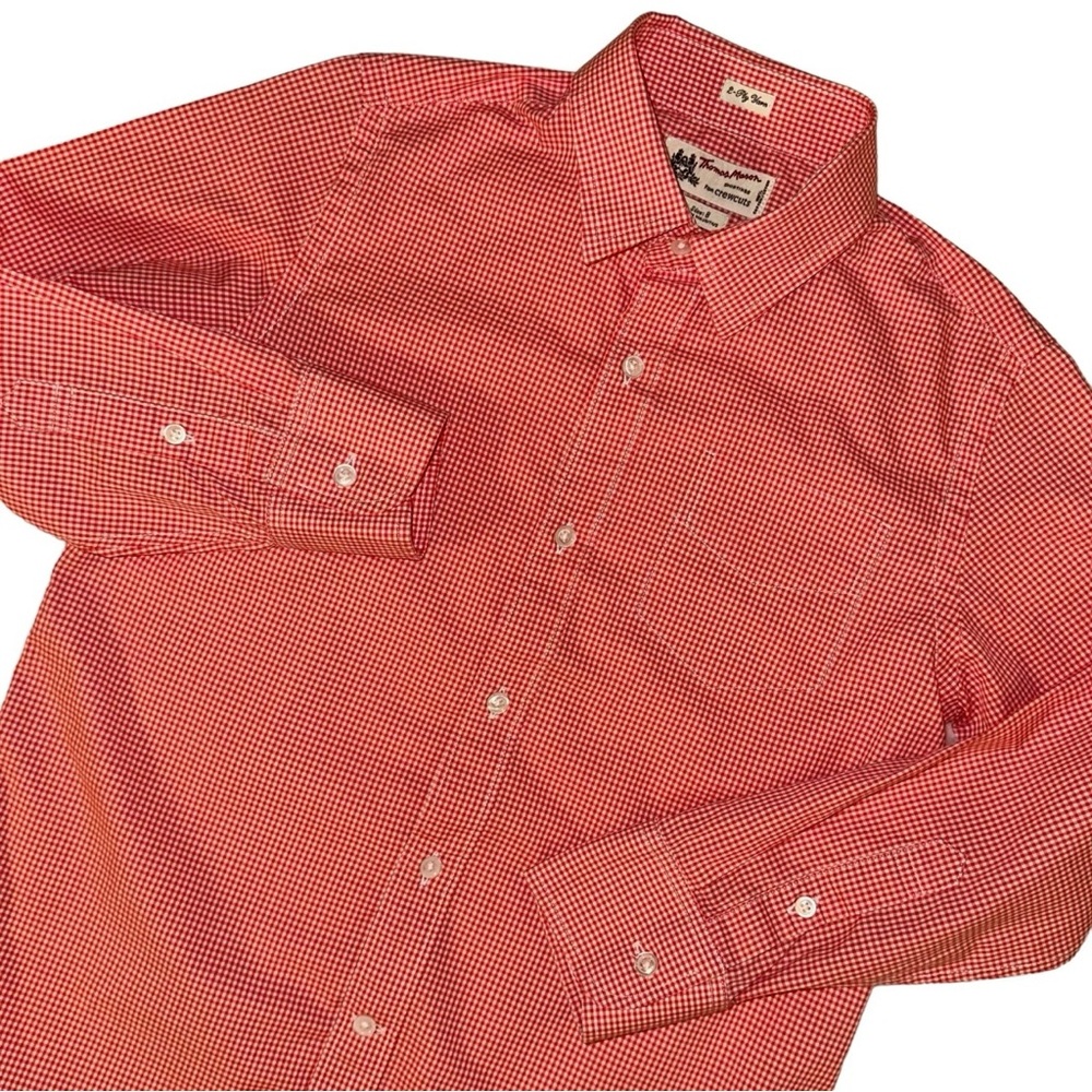 Thomas Mason for Crewcuts Boys’ 8 Cotton Button Up Shirt Orange White Check